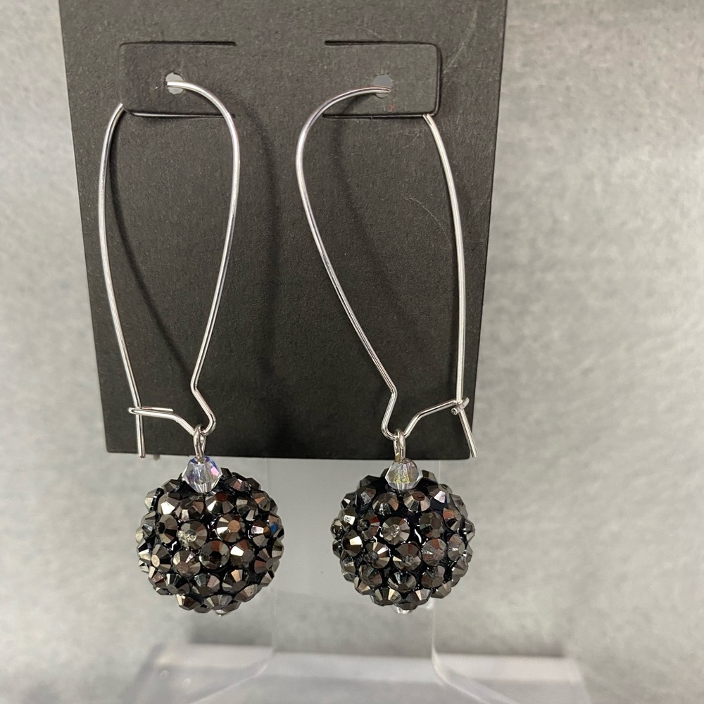 Handmade silver/gray sparkle disco long dangle earrings